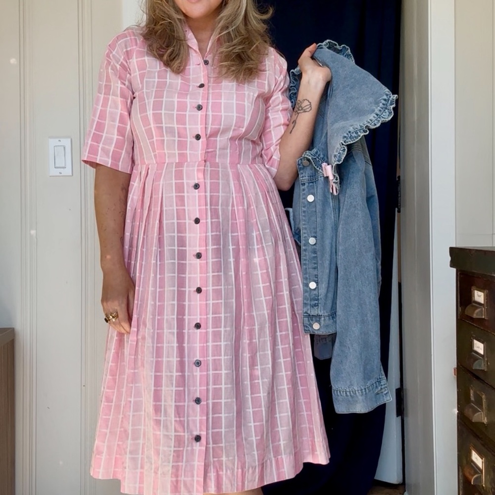 Pink Checkered Button-Down Dress